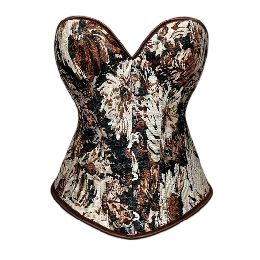 New Arrival Retro Oil Painting Vintage Floral Corset Bustier Breathable Denim Overbust Corset Top for Women
